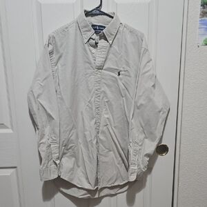 Ralph Lauren Beige Button Down Long Sleeve Shirt, Blake, Medium, GRUC